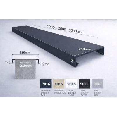 Couvertine aluminium 250 mm sur mesure | Acrotère & muret toiture