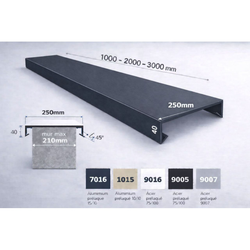 Couvertine aluminium 250 mm sur mesure | Acrotère & muret toiture