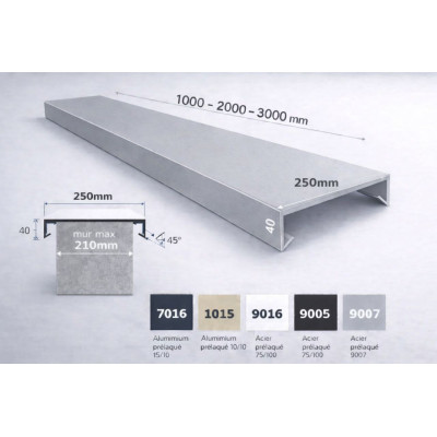 Couvertine aluminium 250 mm sur mesure | Acrotère & muret toiture