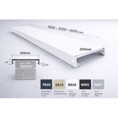 Couvertine aluminium 250 mm sur mesure | Acrotère & muret toiture