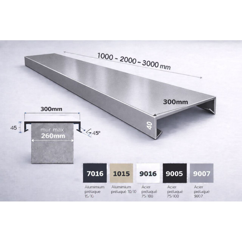 Couvertine aluminium 300 mm sur mesure | Acrotère & muret toiture