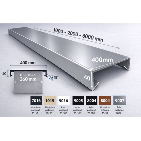Couvertine aluminium 400 mm sur mesure | Acrotère & muret toiture