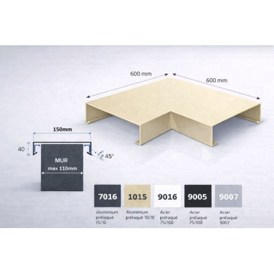 Aluminium coping corner 150 mm | 90° parapet angle | Switzerland