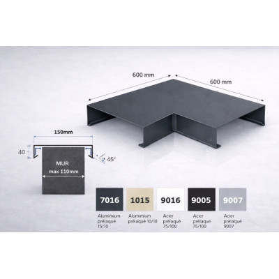 Angle couvertine aluminium 150 mm | Angle 90° acrotère | SuissePliage