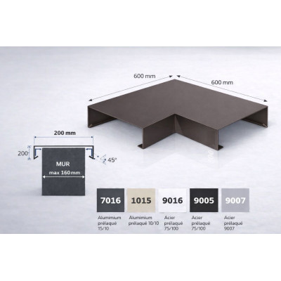 Angle couvertine aluminium 200 mm – angle 90° – série 200