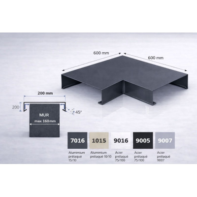 Angle couvertine aluminium 200 mm | Angle 90° acrotère | SuissePliage