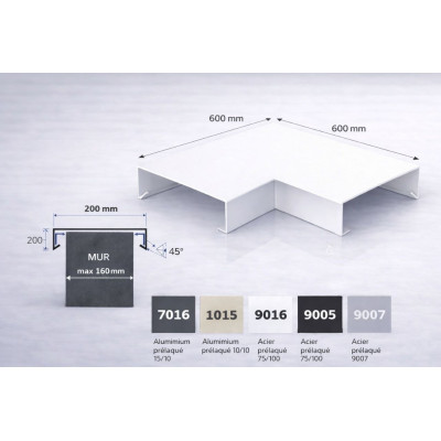 Aluminium coping corner 200 mm | 90° parapet angle | Switzerland