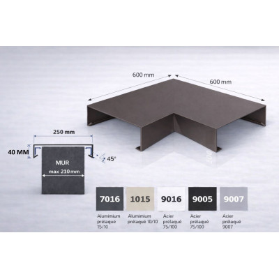 Angle couvertine aluminium 250 mm – angle 90° – série 250
