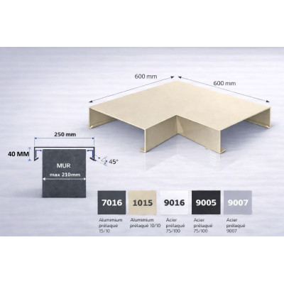 Aluminium coping corner 250 mm | 90° parapet angle | Switzerland