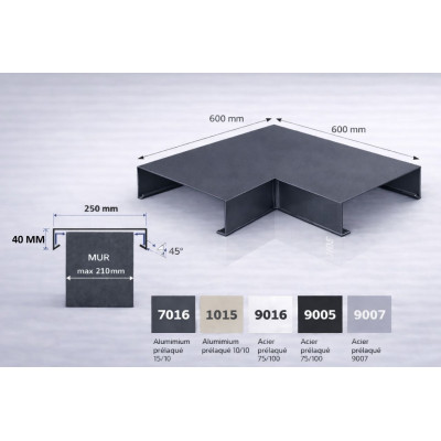 Angle couvertine aluminium 250 mm | Angle 90° acrotère | SuissePliage