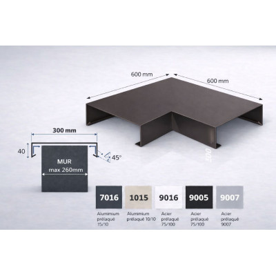 Aluminium coping corner 300 mm | 90° parapet angle | Switzerland