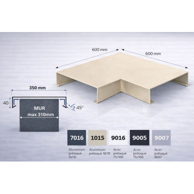 Angle couvertine aluminium 350 mm – angle 90° – série 350