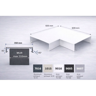 Angle couvertine aluminium 350 mm – angle 90° – série 350