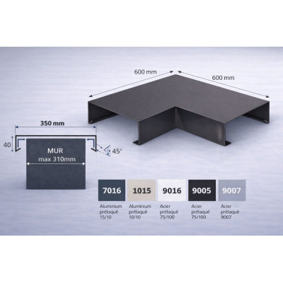 Angle couvertine aluminium 350 mm – angle 90° – série 350
