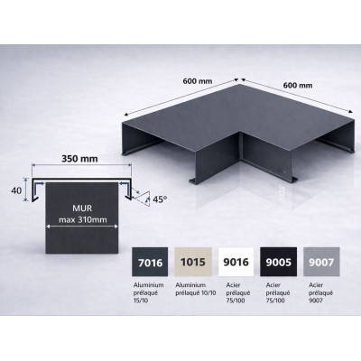 Aluminium coping corner 350 mm | 90° parapet angle | Switzerland