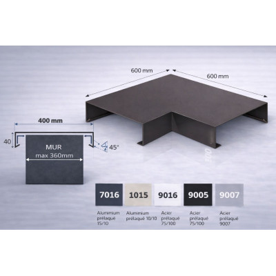 Angle couvertine aluminium 400 mm | Angle 90° acrotère | SuissePliage