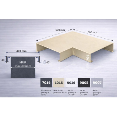 Aluminium coping corner 400 mm | 90° parapet angle | Switzerland