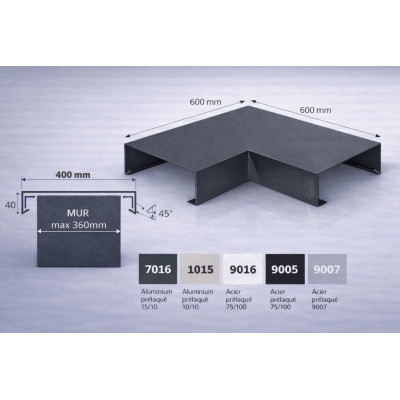 Angle couvertine aluminium 400 mm | Angle 90° acrotère | SuissePliage