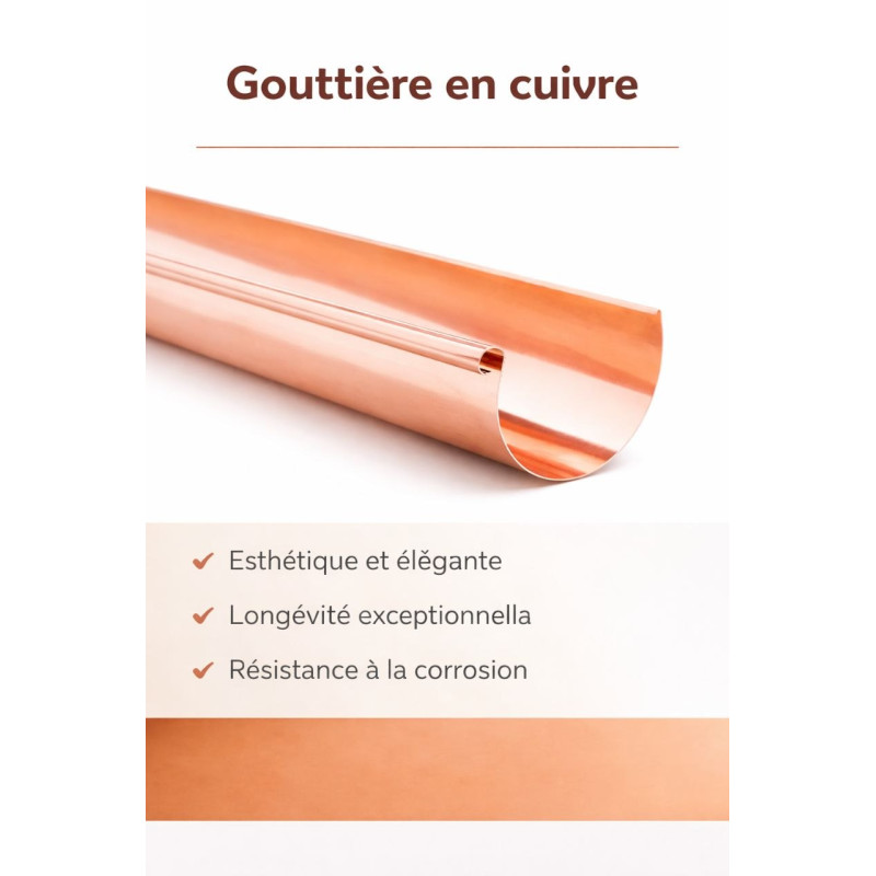 Gouttière demi ronde disponible en cuivre