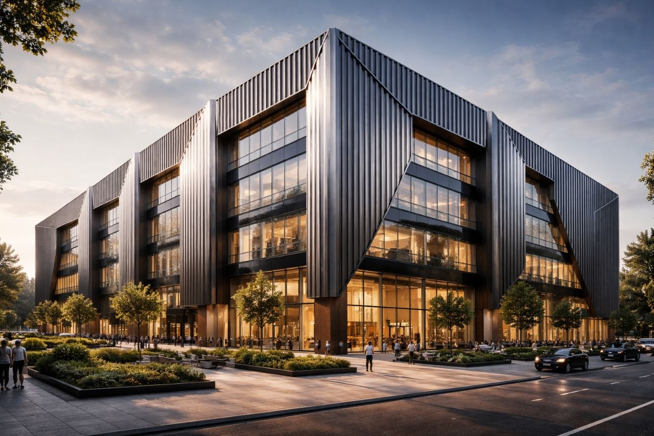 Facade with trapezoidal metal profiles by SuissePliage