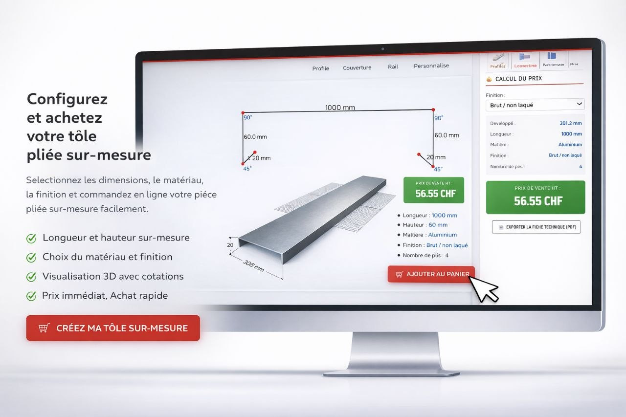 Commander sa tôle pliée sur mesure en ligne | Configurateur SuissePliage